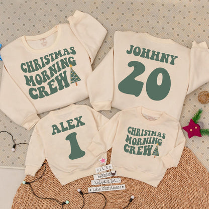 Christmas Morning Crew Matching Sweatshirts for the Family Retro Festive Holiday Outfits Cute Newborn Baby Toddler Kids Graphic Pullovers Comfy Soft 137