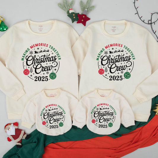 Matching Family Christmas Crew 2025 Pullover Sweatshirts Festive Red Green Snowflake Sleigh Design