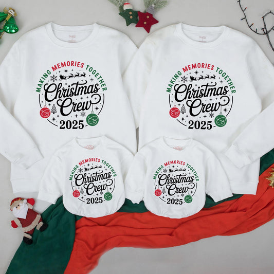 Matching Family Christmas Crew 2025 Pullover Sweatshirts Festive Red Green Snowflake Sleigh Design