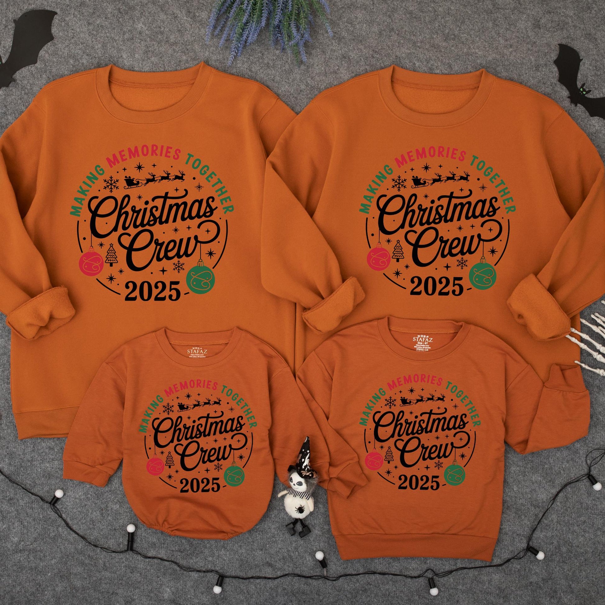Matching Family Christmas Crew 2025 Pullover Sweatshirts Festive Red Green Snowflake Sleigh Design
