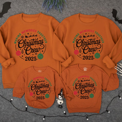 Matching Family Christmas Crew 2025 Pullover Sweatshirts Festive Red Green Snowflake Sleigh Design
