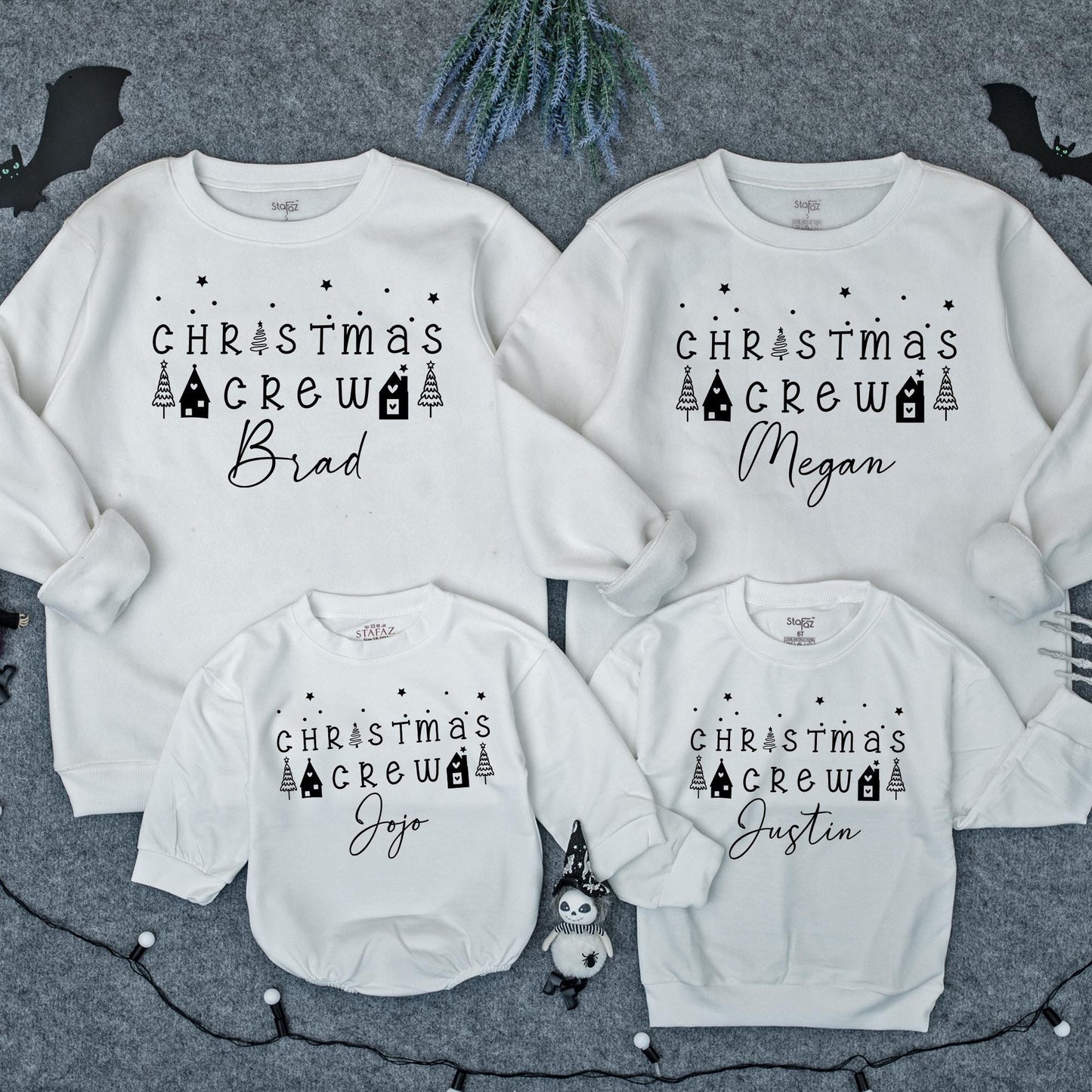 Personalized Christmas Crew Family Sweatshirts, Mama Bear Mini Bear Matching Outfits, Custom Name Xmas Holiday Sweaters, Festive Black Ink Print 2025 (137)