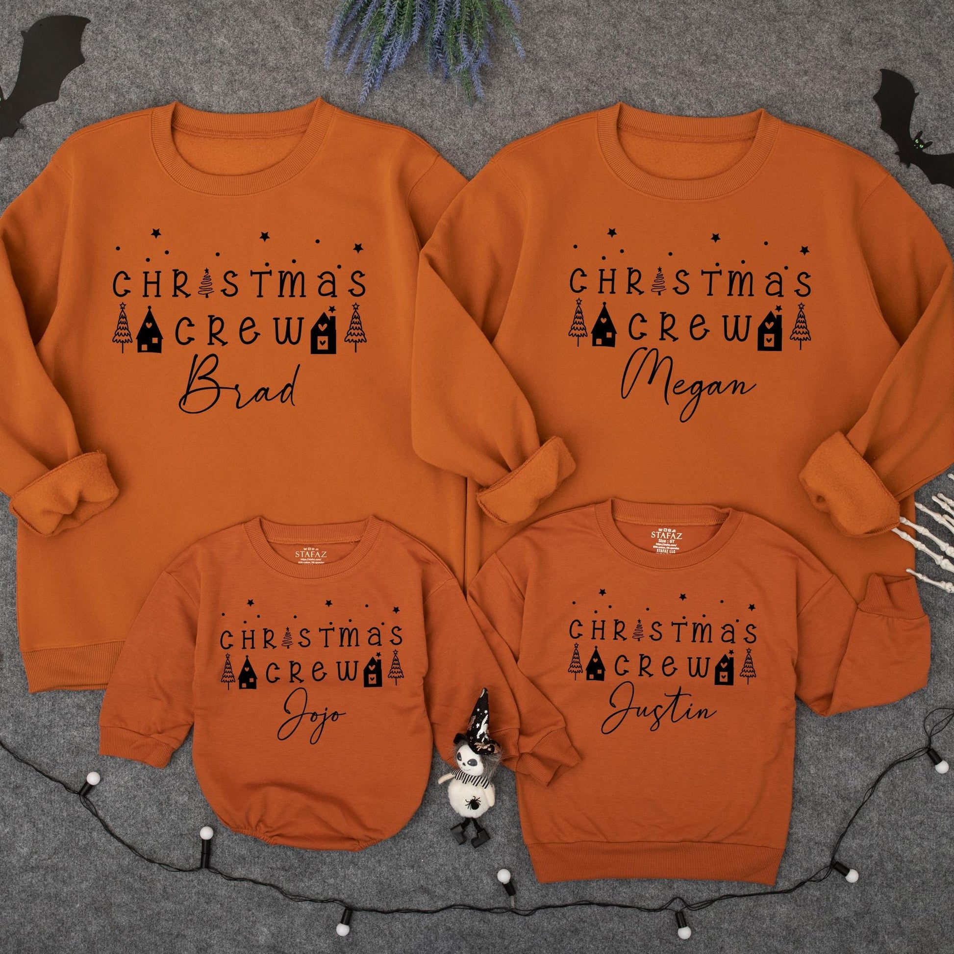Personalized Christmas Crew Family Sweatshirts, Mama Bear Mini Bear Matching Outfits, Custom Name Xmas Holiday Sweaters, Festive Black Ink Print 2025 (137)