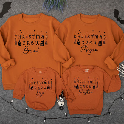 Personalized Christmas Crew Family Sweatshirts, Mama Bear Mini Bear Matching Outfits, Custom Name Xmas Holiday Sweaters, Festive Black Ink Print 2025 (137)
