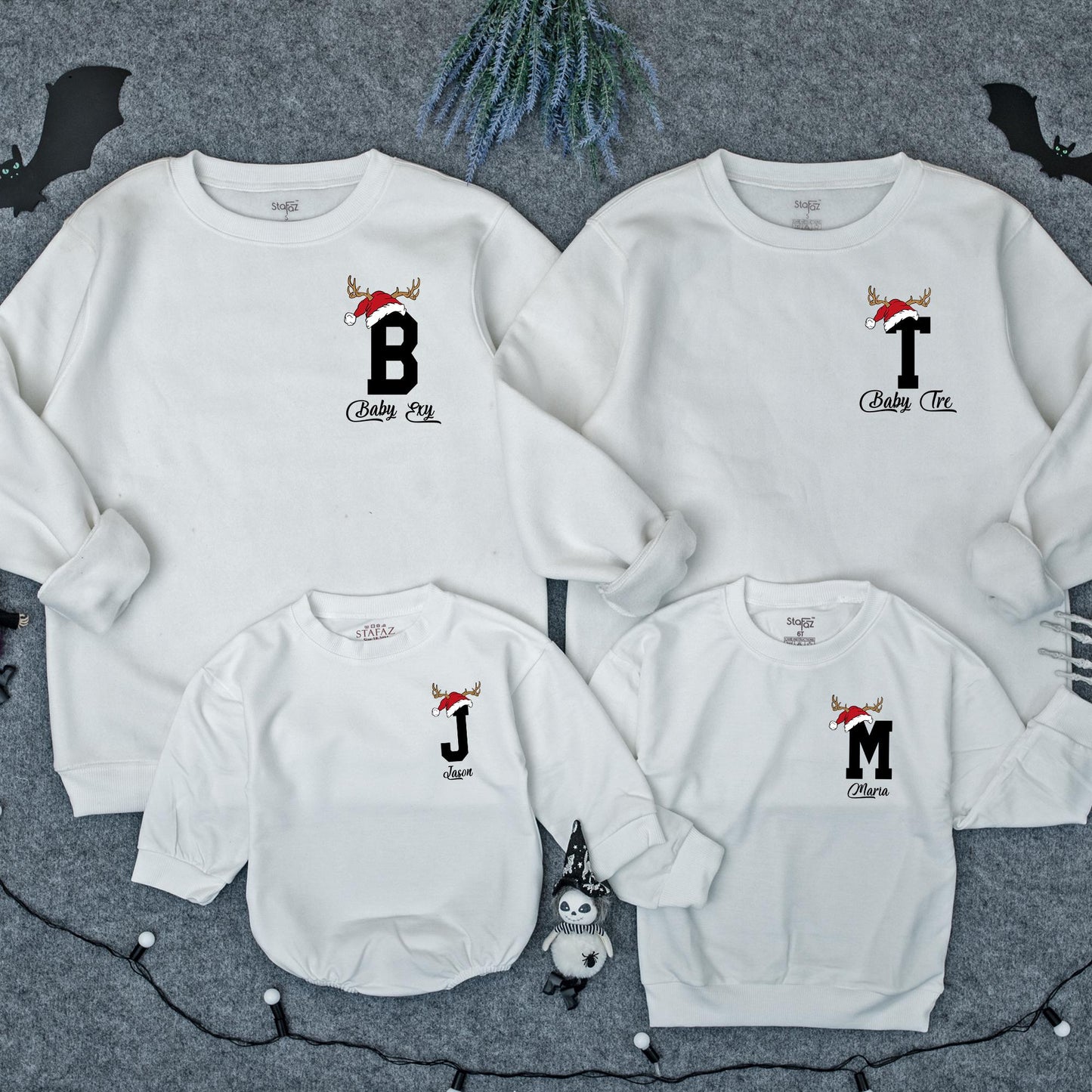 Personalized Christmas Family Sweatshirt 2025, Santa Hat Initial & Name Matching Outfits, Custom Baby Romper Holiday Gift, Festive Monogrammed Tee 2025
