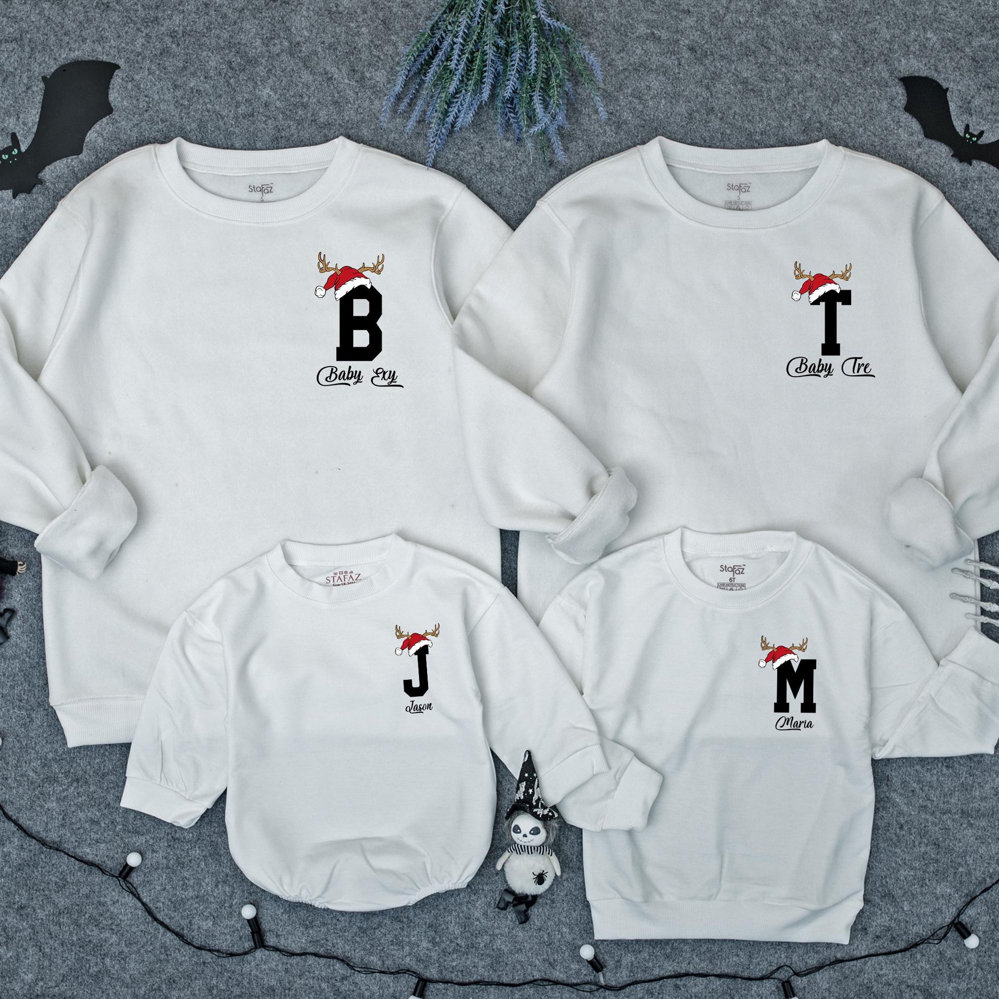 Personalized Christmas Family Sweatshirt 2025, Santa Hat Initial & Name Matching Outfits, Custom Baby Romper Holiday Gift, Festive Monogrammed Tee 2025