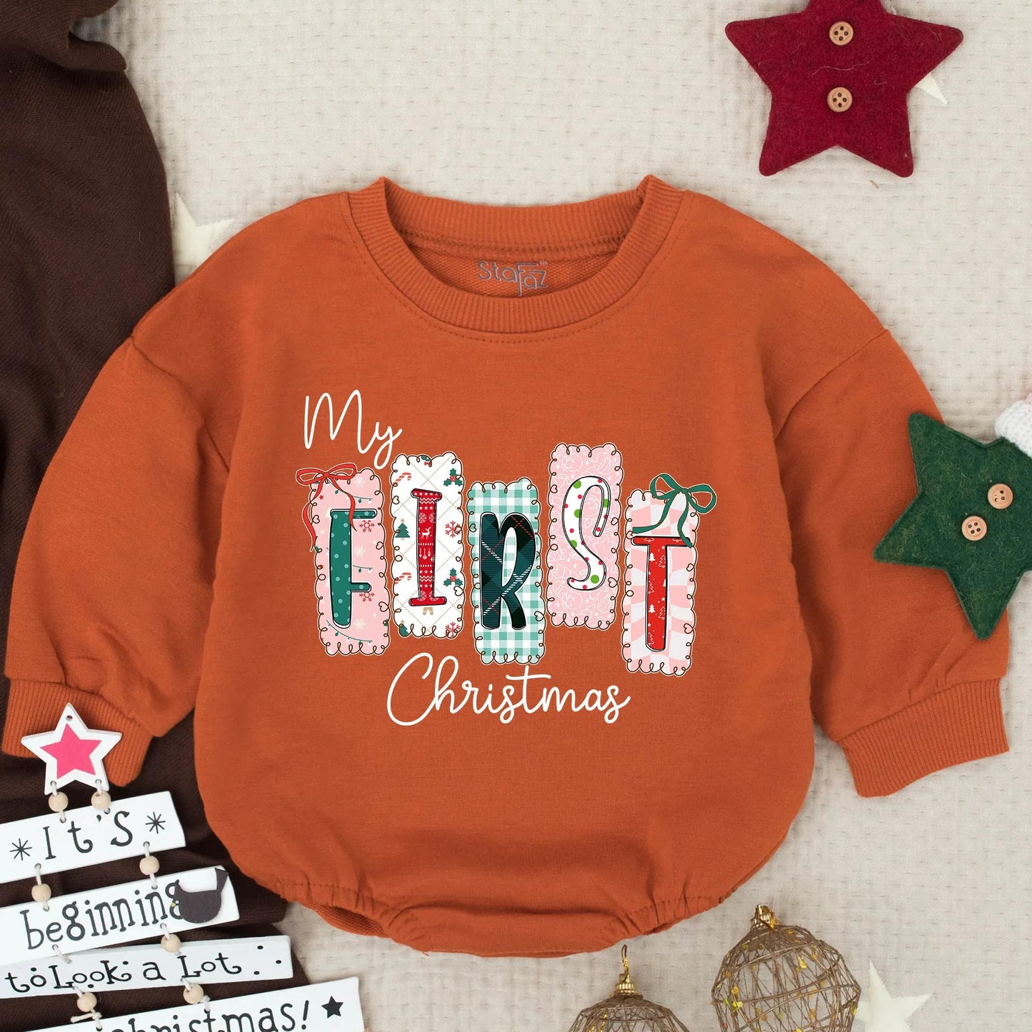 My First Christmas Bubble Romper for Baby Girl, Festive Holiday Outfit with Plaid & Snowflake Design, Newborn Winter Gift