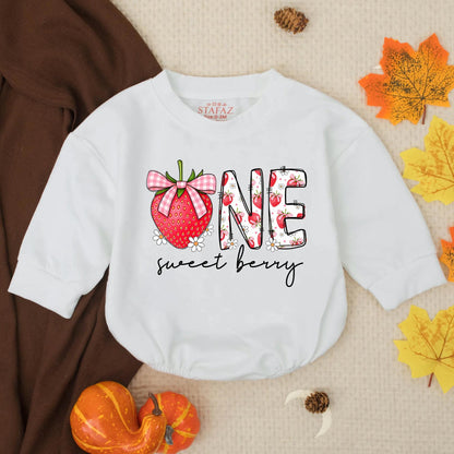 Berry Sweet First Birthday Romper, One Year Old Baby Girl Outfit with Strawberry Design, 1st Birthday Gift