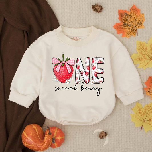 Berry Sweet First Birthday Romper, One Year Old Baby Girl Outfit with Strawberry Design, 1st Birthday Gift