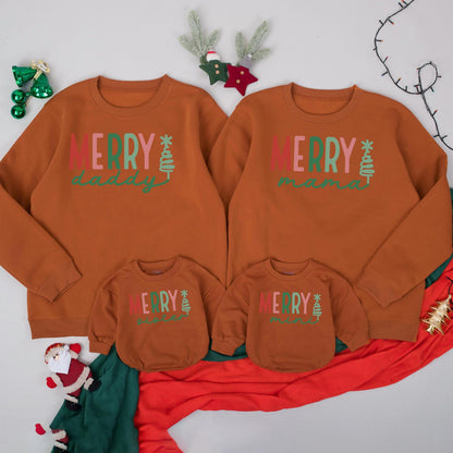 Personalized Merry Mama and Mini Sweatshirt Custom Name Christmas Family Matching Outfit Baby Girl Romper Gift
