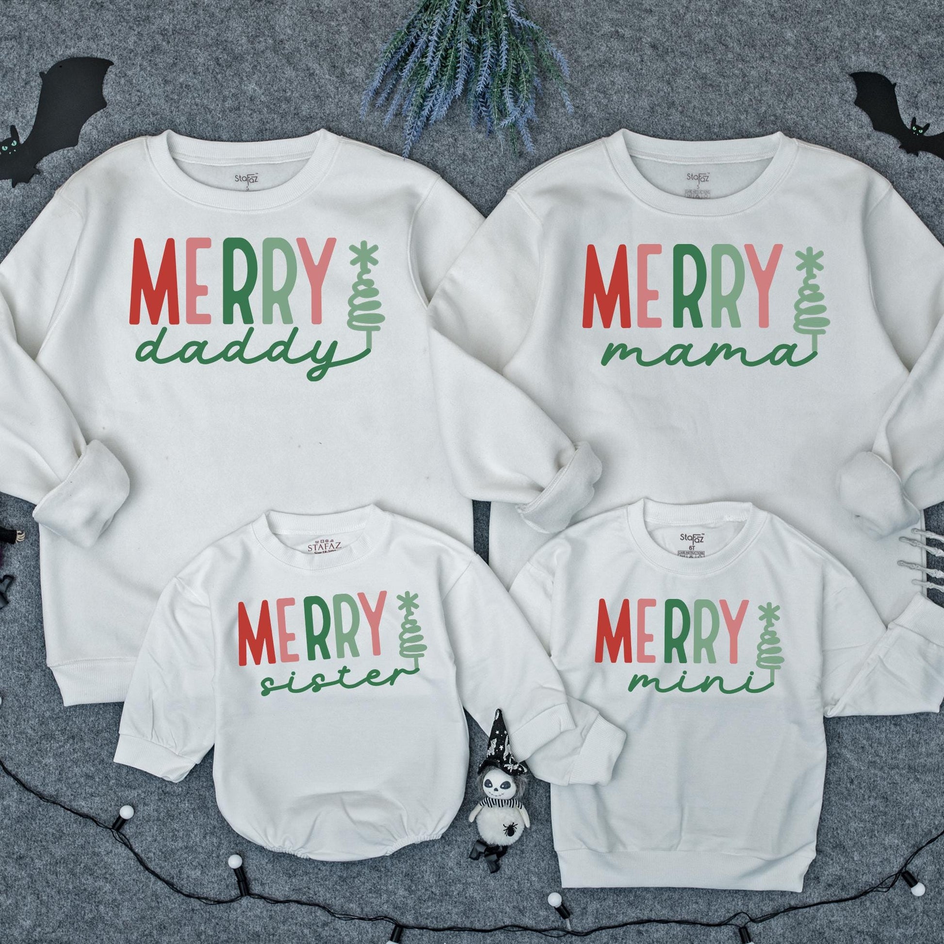Personalized Merry Mama and Mini Sweatshirt Custom Name Christmas Family Matching Outfit Baby Girl Romper Gift