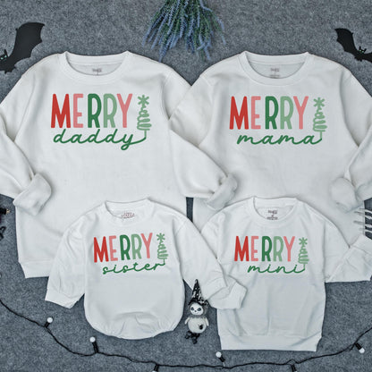 Personalized Merry Mama and Mini Sweatshirt Custom Name Christmas Family Matching Outfit Baby Girl Romper Gift