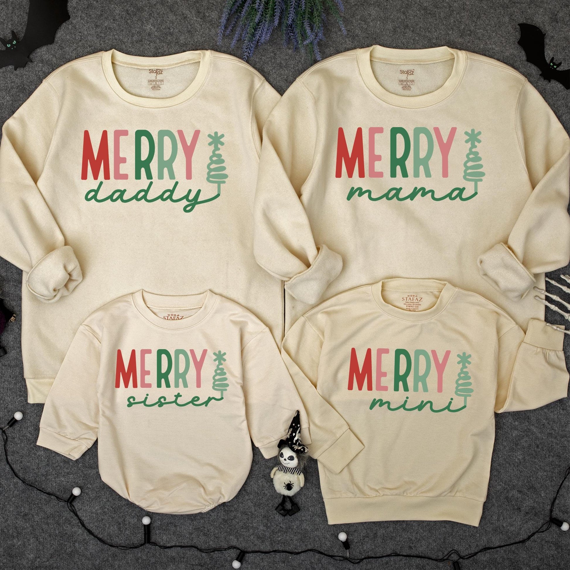 Personalized Merry Mama and Mini Sweatshirt Custom Name Christmas Family Matching Outfit Baby Girl Romper Gift