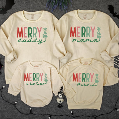 Personalized Merry Mama and Mini Sweatshirt Custom Name Christmas Family Matching Outfit Baby Girl Romper Gift