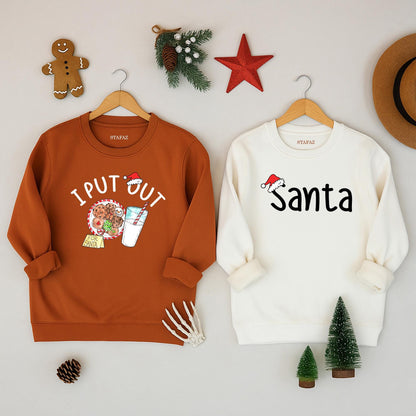 I Put Out for Santa Matching Couple Sweatshirts: Funny Christmas Sweaters for Husband & Wife, Holiday Matching Outfits, Cute Xmas Couple Sweaters, Xmas Gift