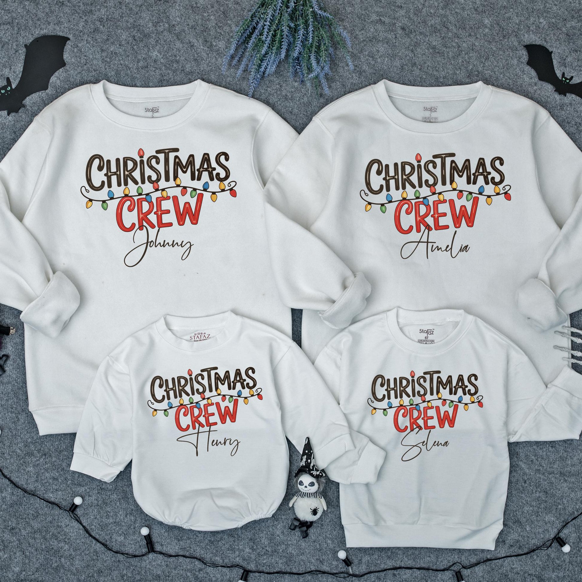 Personalized Christmas Crew Sweatshirt: Custom Name Holiday Lights Family Matching Cotton Crewneck, Cheerful Festive Christmas Gift Idea for Squad, Mama Shirt
