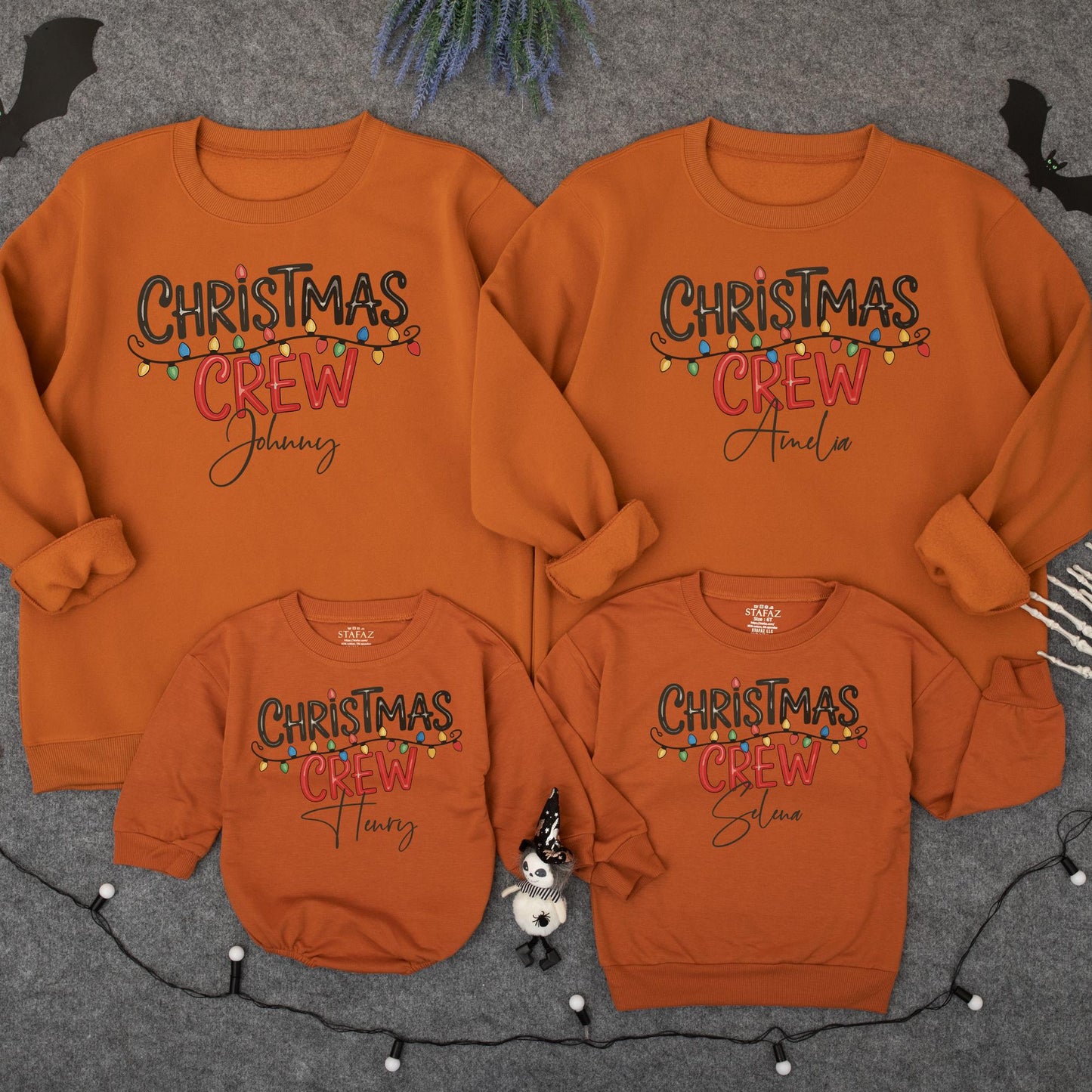 Personalized Christmas Crew Sweatshirt: Custom Name Holiday Lights Family Matching Cotton Crewneck, Cheerful Festive Christmas Gift Idea for Squad, Mama Shirt