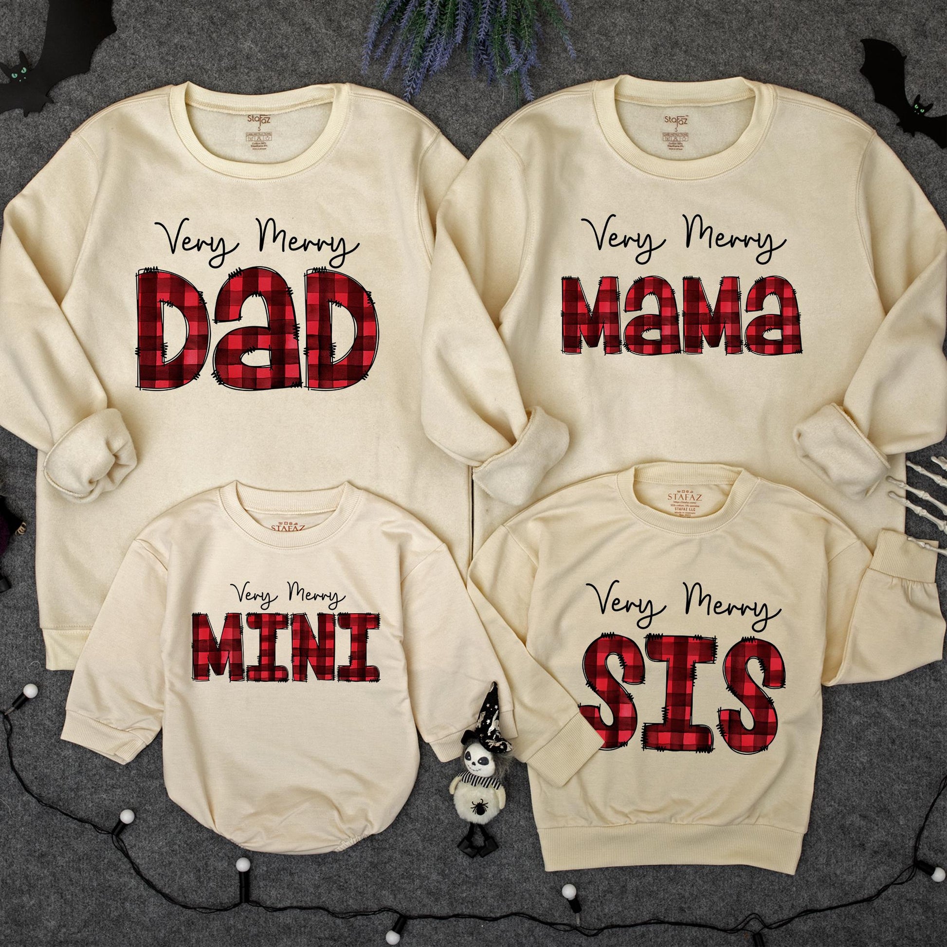 Matching Very Merry Family Christmas Sweatshirts: Buffalo Plaid Dad, Mama, Mini, Sis Cotton Gift