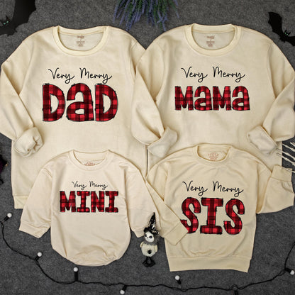 Matching Very Merry Family Christmas Sweatshirts: Buffalo Plaid Dad, Mama, Mini, Sis Cotton Gift