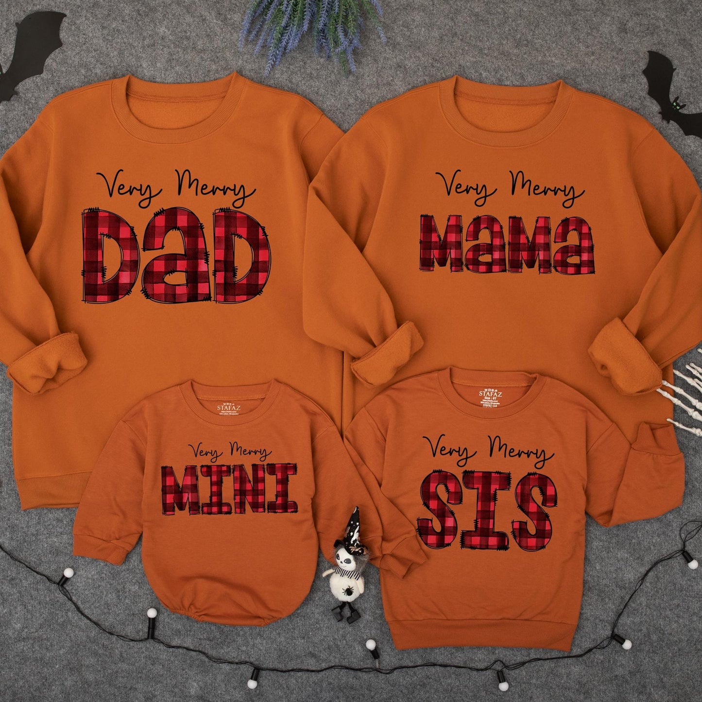 Matching Very Merry Family Christmas Sweatshirts: Buffalo Plaid Dad, Mama, Mini, Sis Cotton Gift