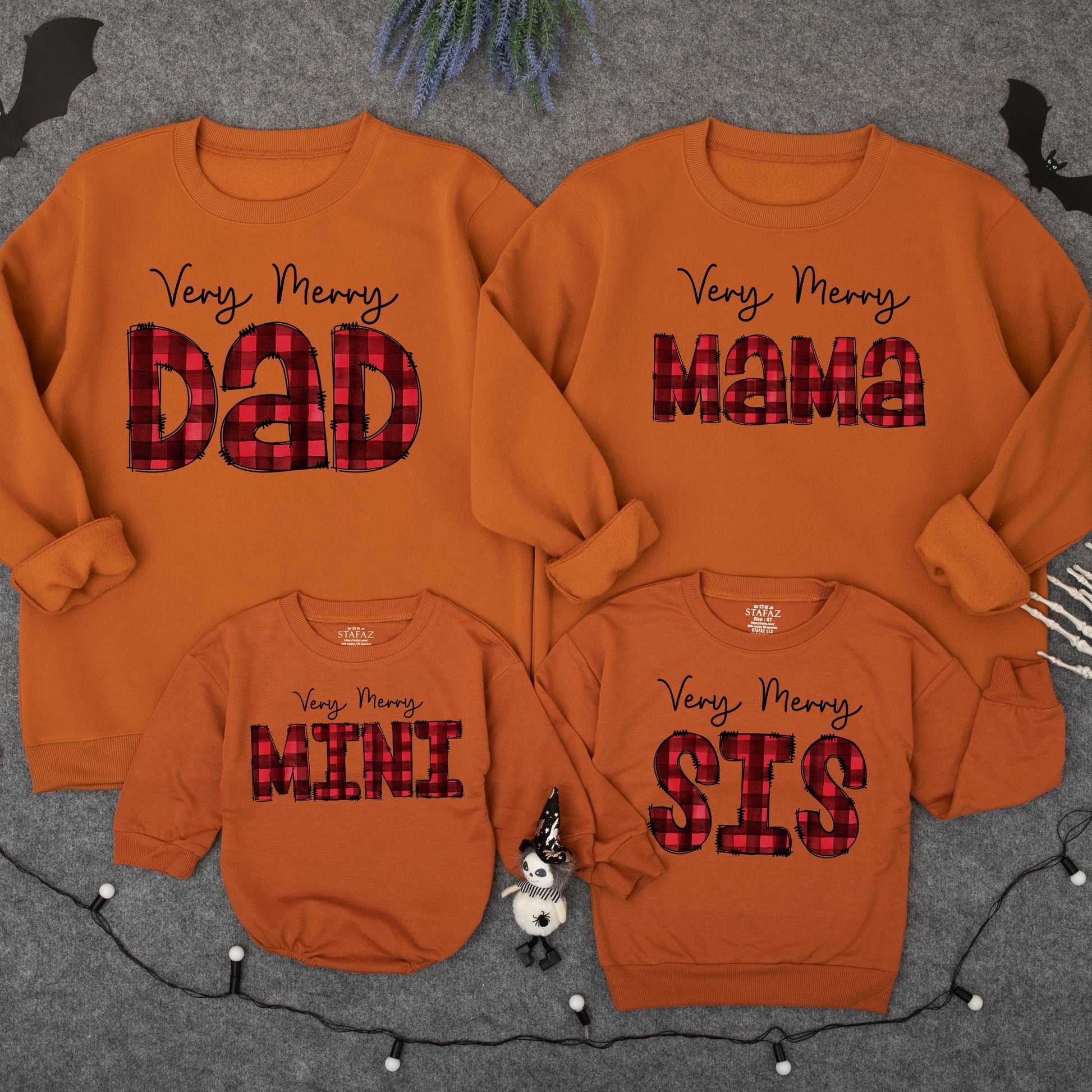 Matching Very Merry Family Christmas Sweatshirts: Buffalo Plaid Dad, Mama, Mini, Sis Cotton Gift