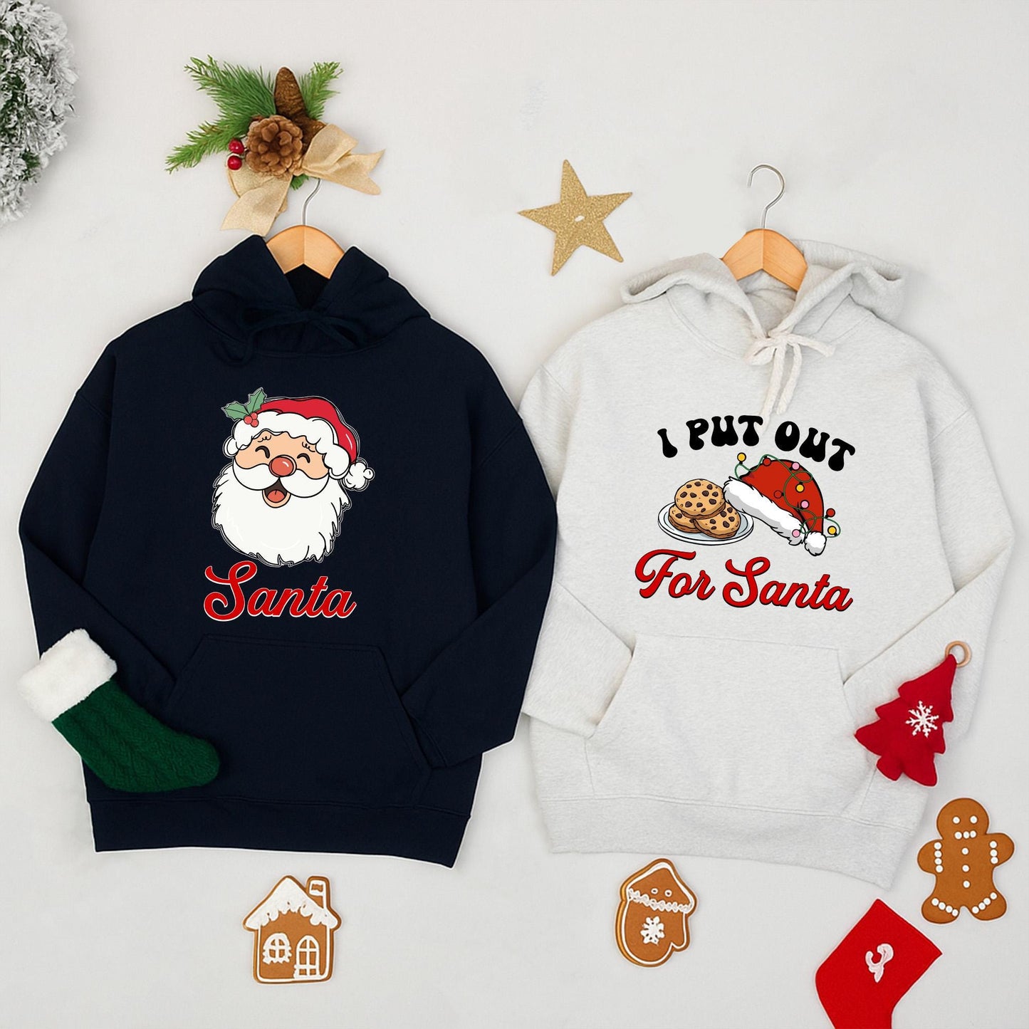 I Put Out For Santa Sweatshirt Cute Cookie & Santa Hat Christmas Couple Matching Family Holiday Gift For Her Fun Xmas Pajama Top