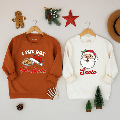 I Put Out For Santa Sweatshirt Cute Cookie & Santa Hat Christmas Couple Matching Family Holiday Gift For Her Fun Xmas Pajama Top