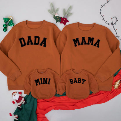 Matching Family Christmas Sweatshirts: Dada, Mama, Mini, Baby - Black Block Text Outfits for Holiday Pictures, Cotton, Comfortable