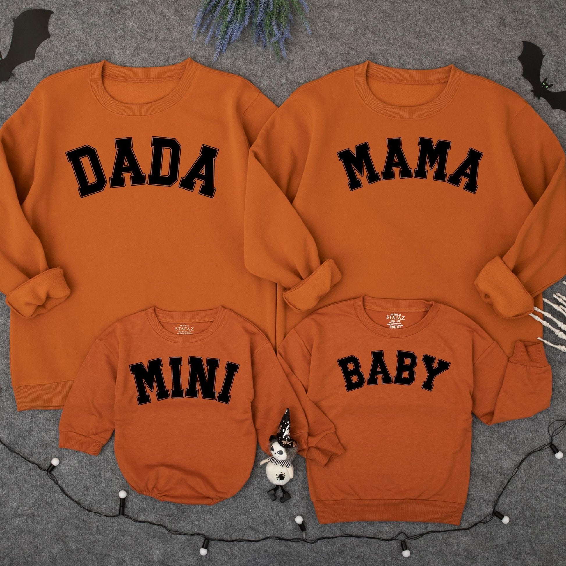 Matching Family Christmas Sweatshirts: Dada, Mama, Mini, Baby - Black Block Text Outfits for Holiday Pictures, Cotton, Comfortable