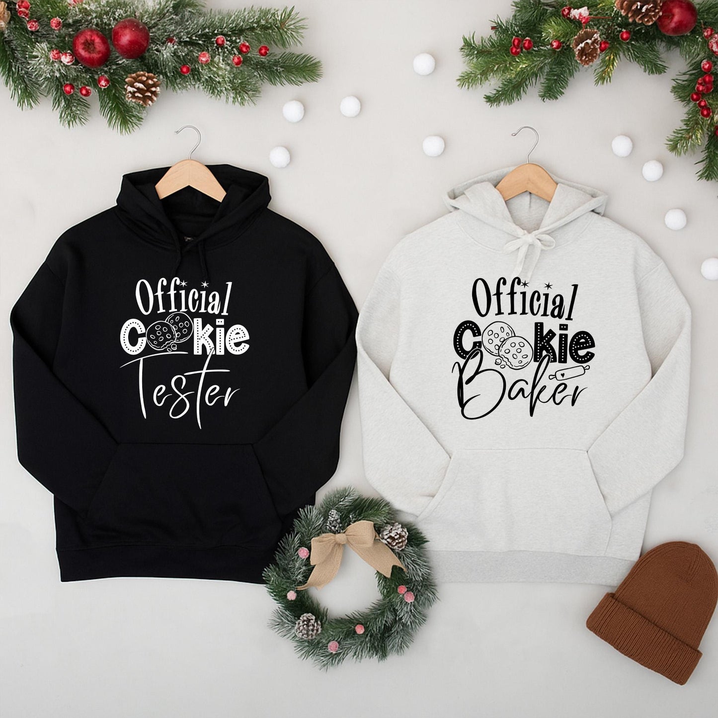Matching Official Cookie Baker Tester Christmas Sweatshirt: Funny Xmas Holiday Sweater for Baking Team Couples, Cute Festive Holiday Cookie Matching Top