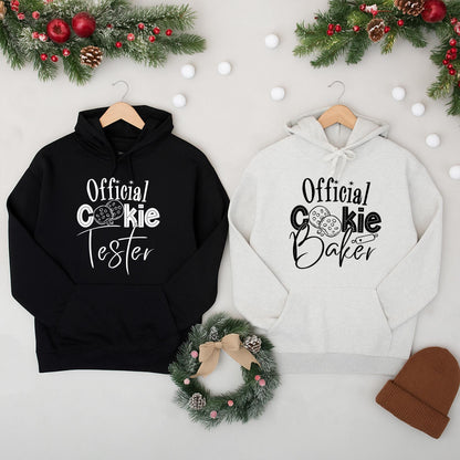 Matching Official Cookie Baker Tester Christmas Sweatshirt: Funny Xmas Holiday Sweater for Baking Team Couples, Cute Festive Holiday Cookie Matching Top