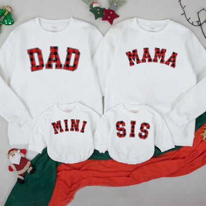Festive Plaid Family Matching Sweatshirts Mama Dada Mini SIS Cozy Christmas Outfits Classic Red Black Buffalo Style
