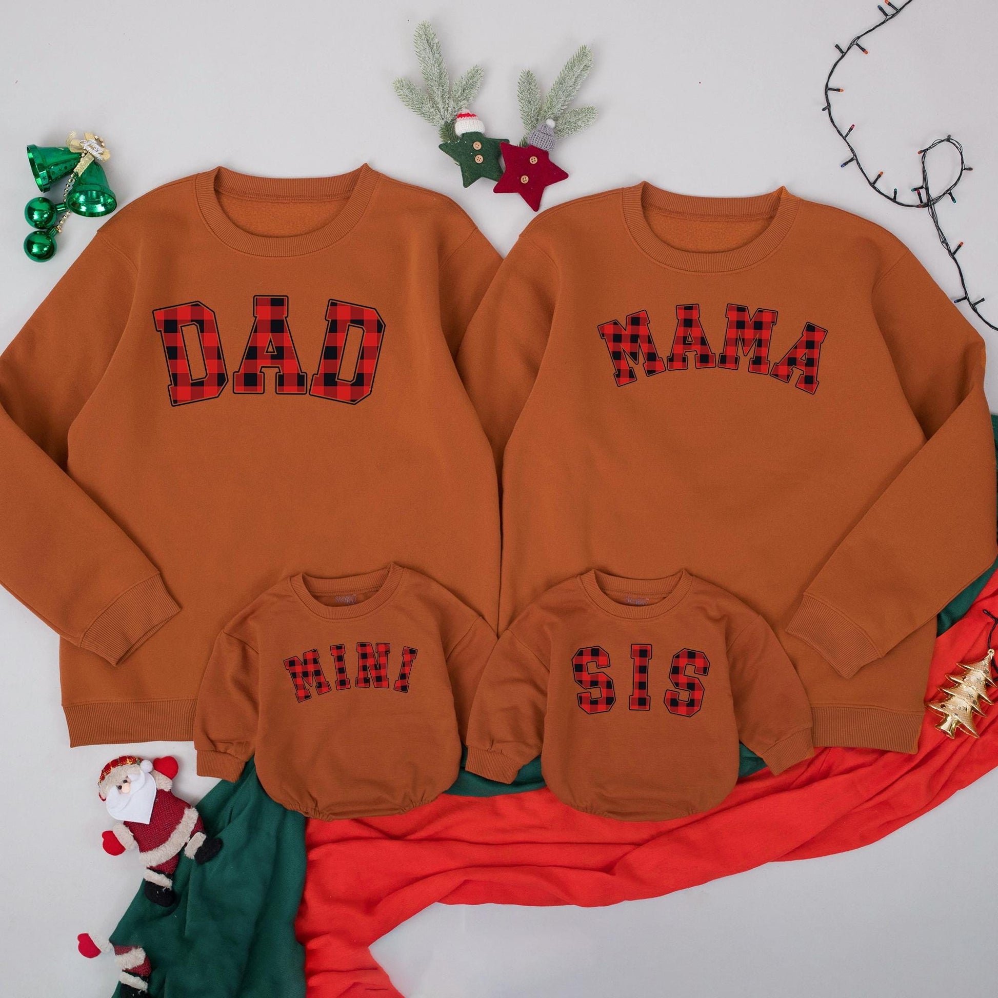 Festive Plaid Family Matching Sweatshirts Mama Dada Mini SIS Cozy Christmas Outfits Classic Red Black Buffalo Style