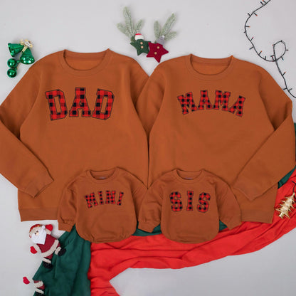 Festive Plaid Family Matching Sweatshirts Mama Dada Mini SIS Cozy Christmas Outfits Classic Red Black Buffalo Style
