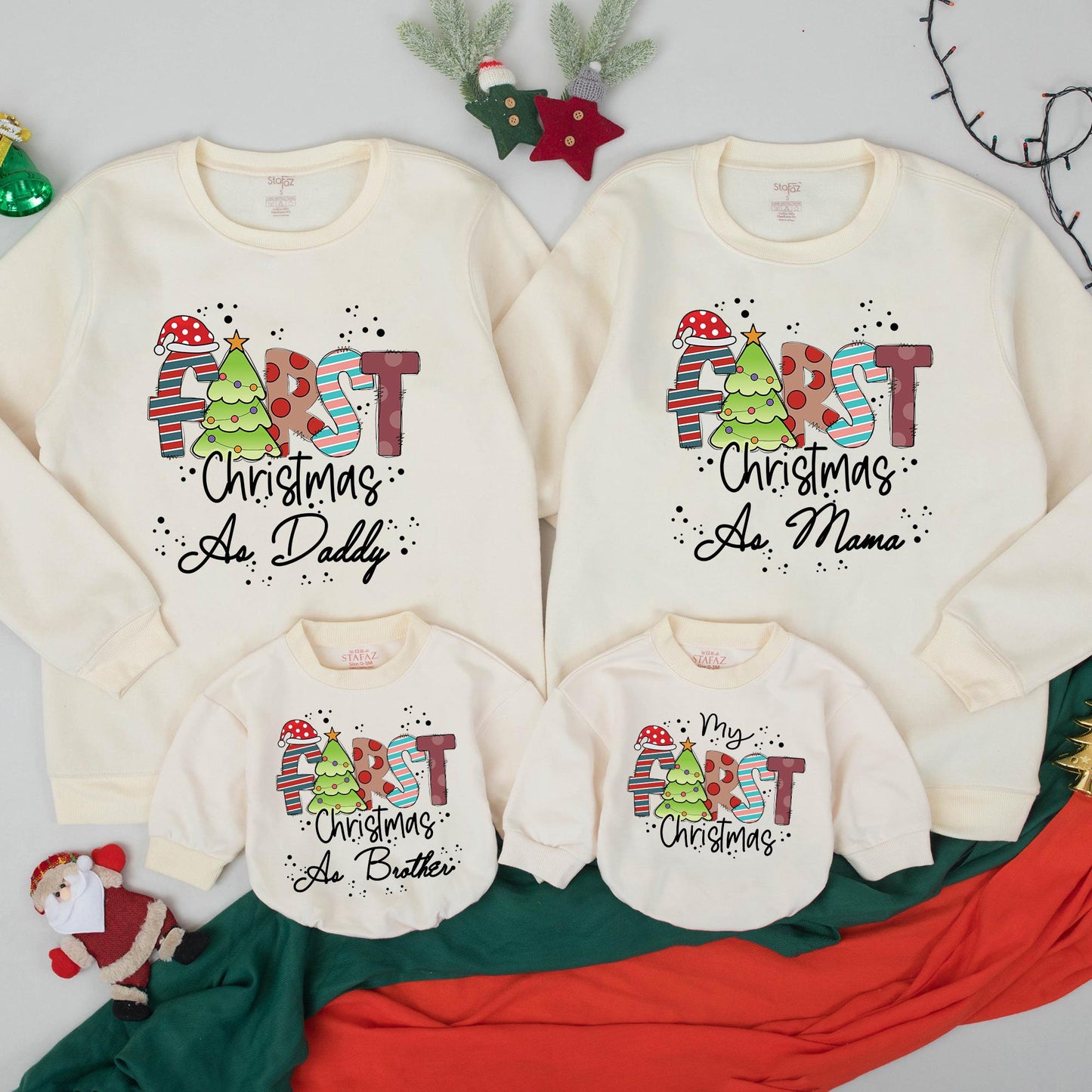 Matching Family FIRST Christmas Sweatshirt Cotton Holiday Outfit "My First Christmas" Daddy Mama Brother