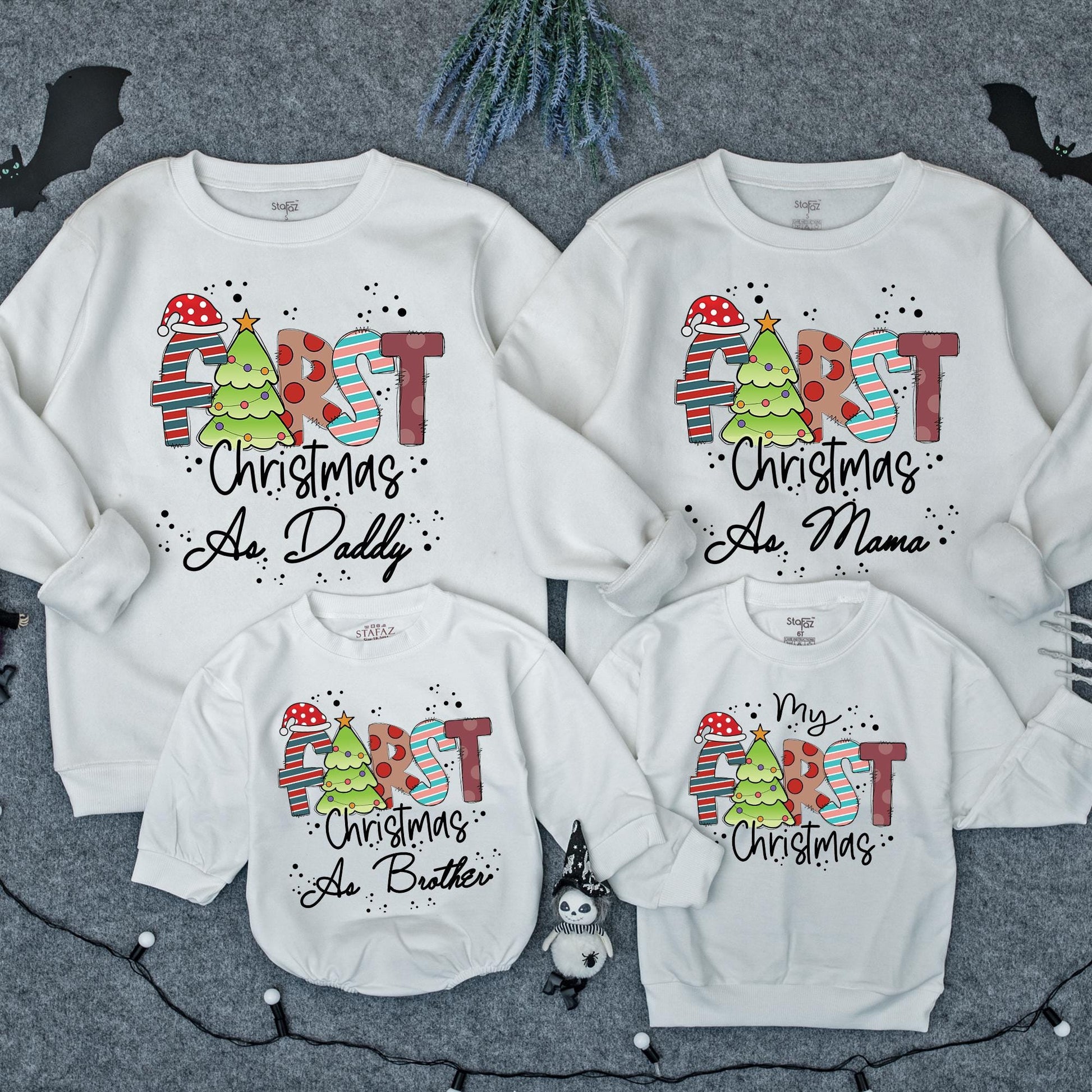 Matching Family FIRST Christmas Sweatshirt Cotton Holiday Outfit "My First Christmas" Daddy Mama Brother