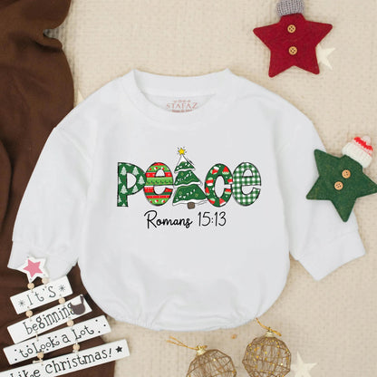 Peace Christmas Baby Bubble Romper Infant Outfit with Festive Graphics, Religious Holiday Gift, Toddler Christian Clothes