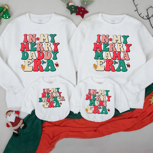 Retro Merry Christmas Sweatshirt for Mama and Mini Matching Family Outfits Vintage Christmas Vibes Red Green Pink Beige Custom Holiday Gift