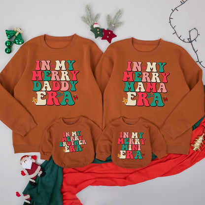 Retro Merry Christmas Sweatshirt for Mama and Mini Matching Family Outfits Vintage Christmas Vibes Red Green Pink Beige Custom Holiday Gift