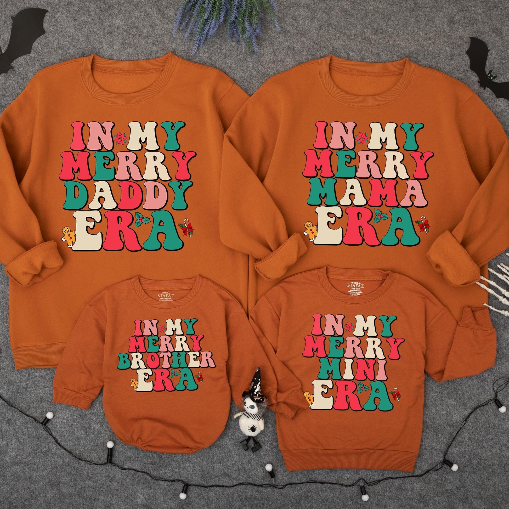 Retro Merry Christmas Sweatshirt for Mama and Mini Matching Family Outfits Vintage Christmas Vibes Red Green Pink Beige Custom Holiday Gift