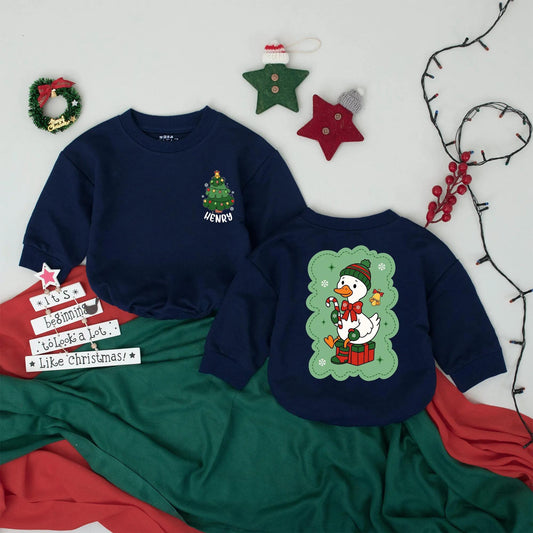 Personalized Evelyn Christmas Tree Romper Funny Goose Toddler Sweatshirt Baby Shower Gift Cute Cartoon Holiday Outfit Boy Girl Clothes