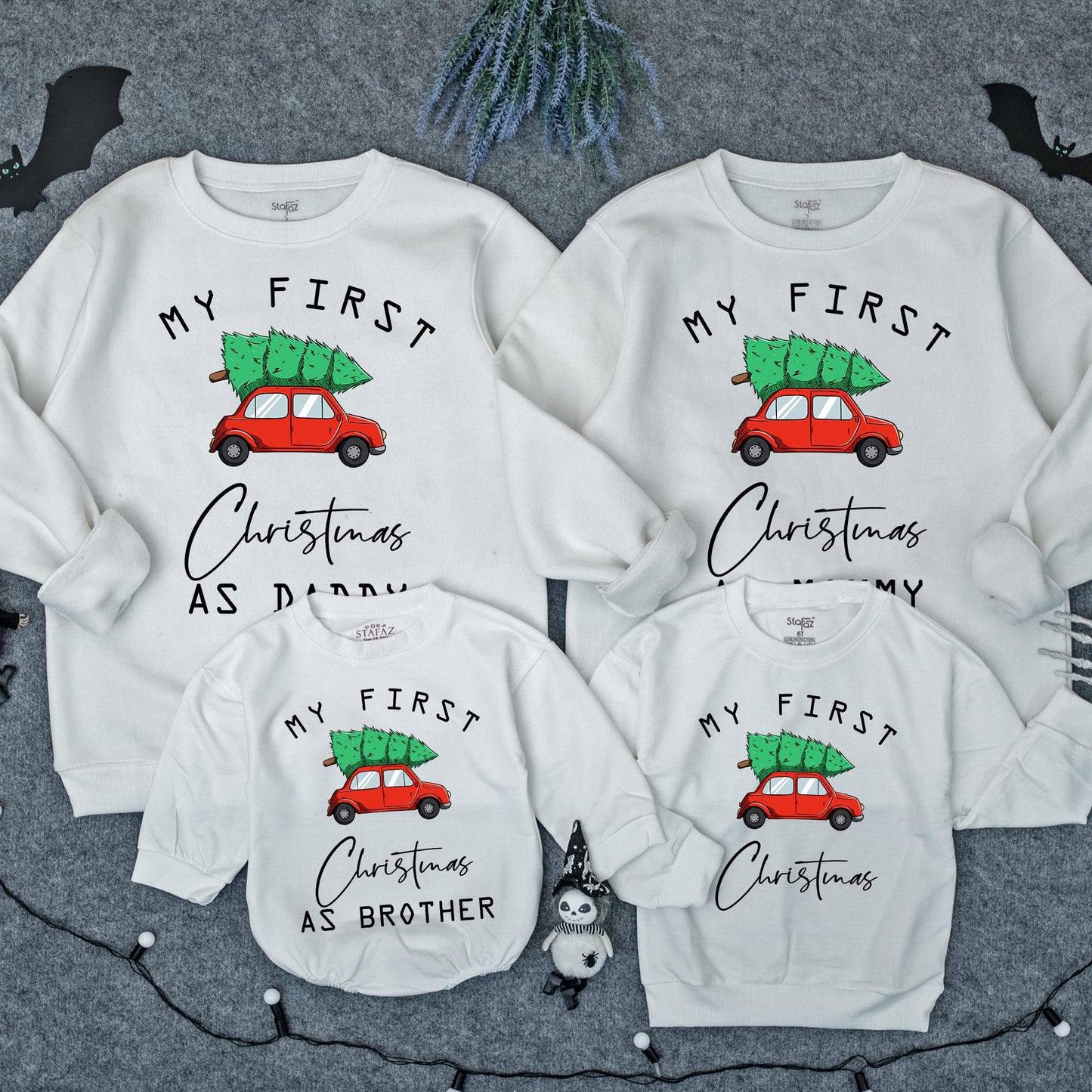 My First Christmas Baby Sweatshirt Cute Red Car Green Tree Family Holiday Outfit Toddler Infant Boy Girl Matching Tops Cozy Festive Gift