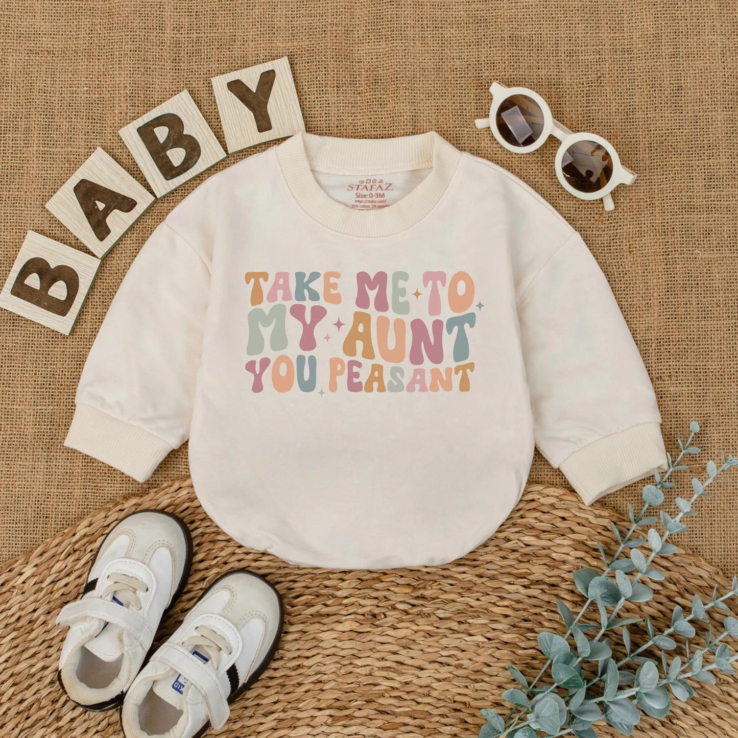 Take Me To My Aunt Romper, You Peasant Bodysuit, Retro Baby Outfit, Funny Auntie Gift, I Love My Aunt, Cute Baby Shower Gift, Pastel Star Design 139