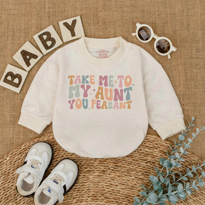 Take Me To My Aunt Romper, You Peasant Bodysuit, Retro Baby Outfit, Funny Auntie Gift, I Love My Aunt, Cute Baby Shower Gift, Pastel Star Design 139