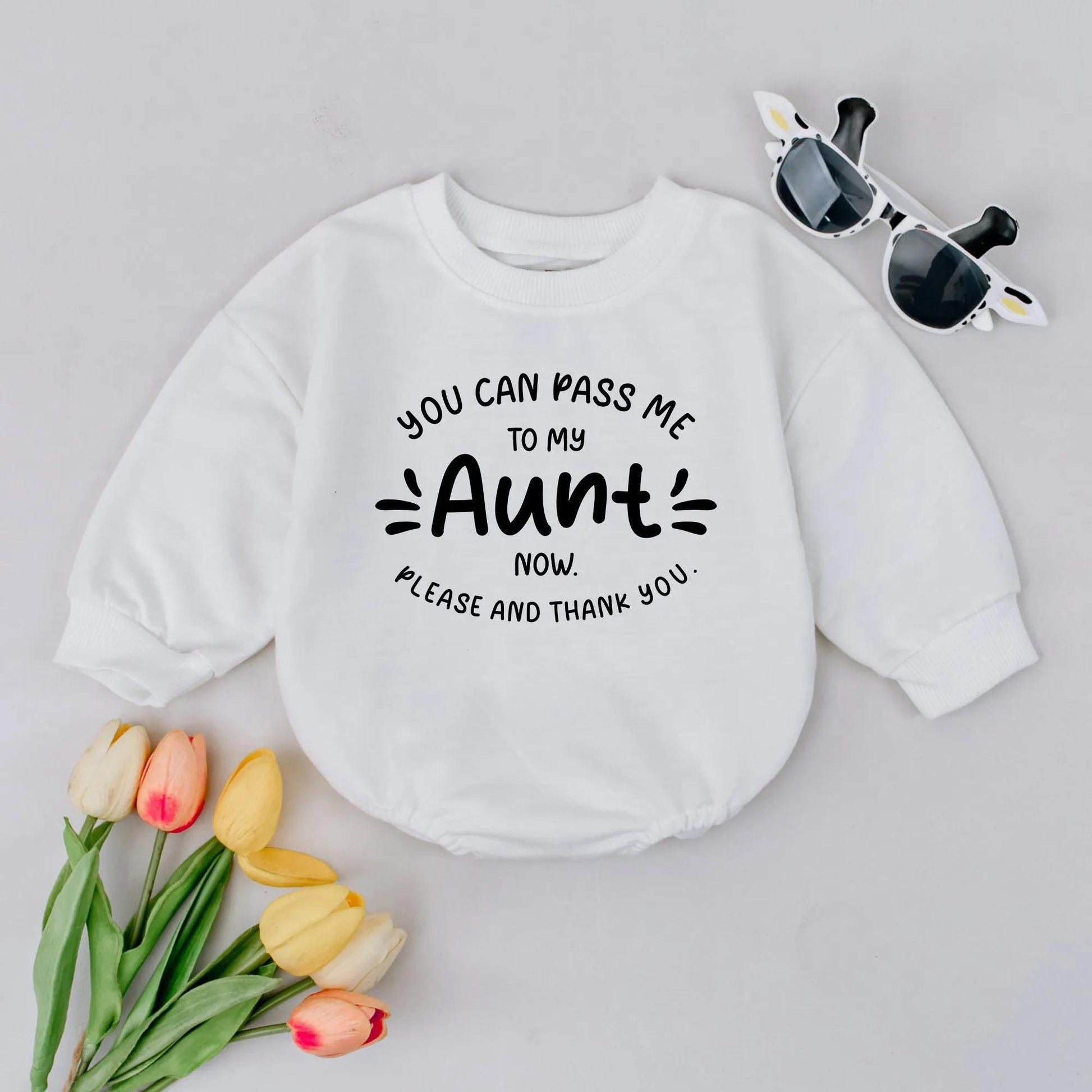 Custom Funny Baby Romper "You Can Pass Me to My Aunt" Bubble Newborn Outfit Pregnancy Announcement Adorable New Aunt Gift Idea