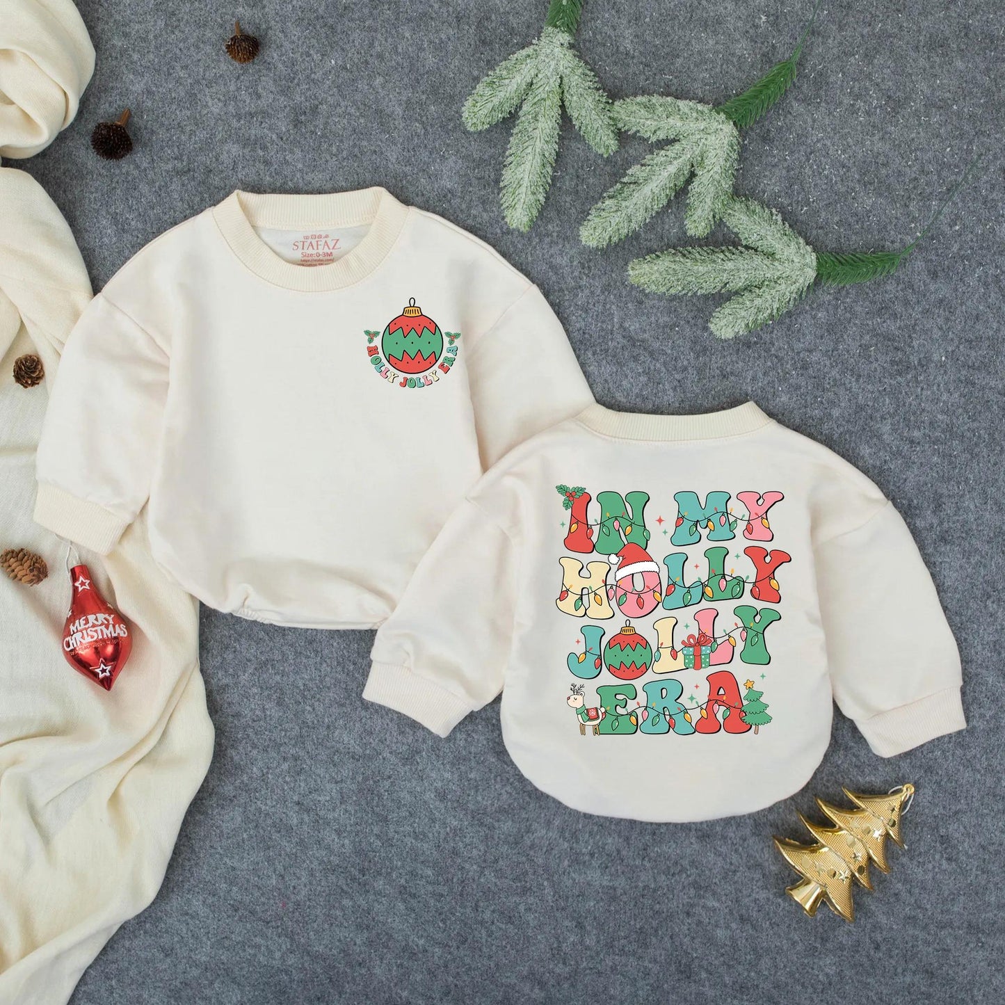 In My Holly Jolly Era Christmas Bubble Romper Baby Girl First Holiday Outfit Toddler Bodysuit Winter Shower Gift Retro Cheerful Infant Newborn Style