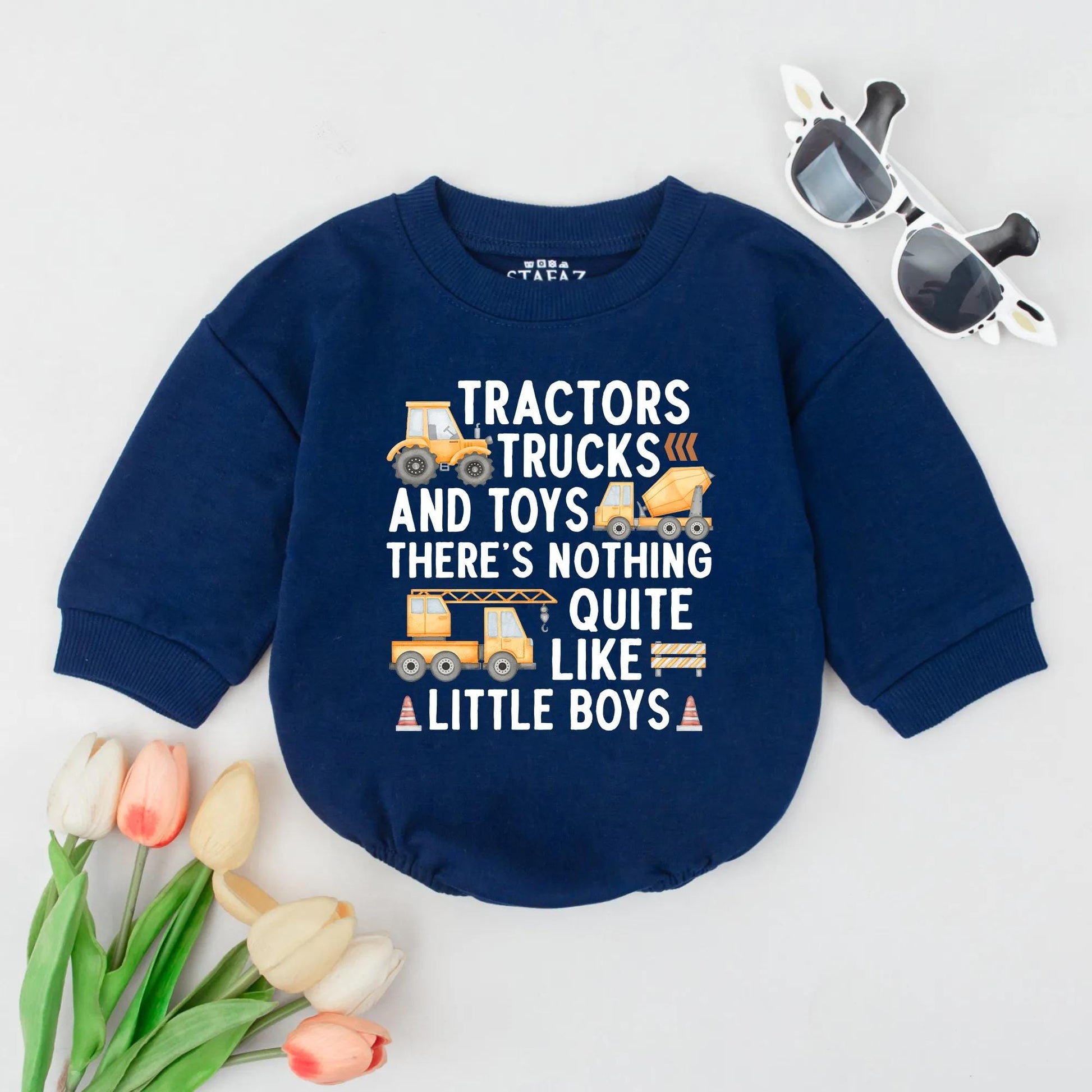 Construction Truck Bodysuit Baby Boy Clothes with Tractor Design, Tractors, Trucks & Toys Outfit, Construction Birthday Gift Infant Toddler