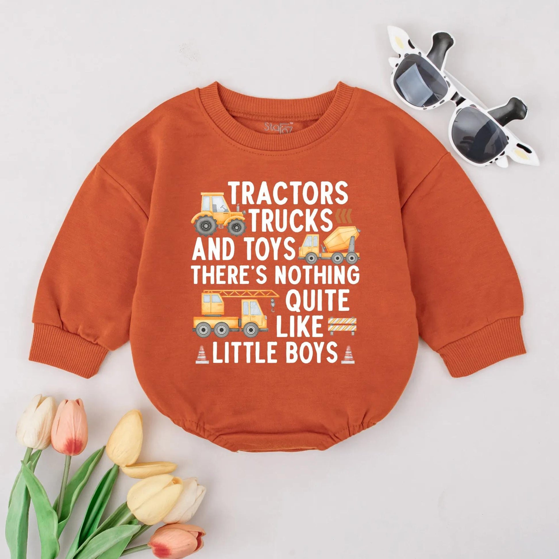 Construction Truck Bodysuit Baby Boy Clothes with Tractor Design, Tractors, Trucks & Toys Outfit, Construction Birthday Gift Infant Toddler