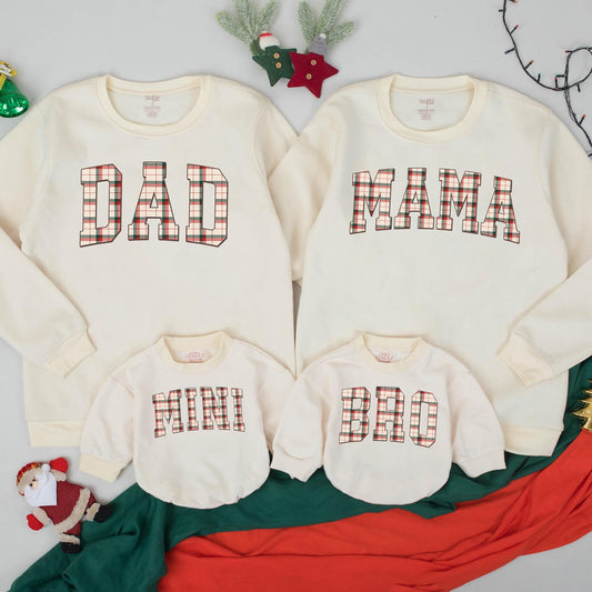 Plaid Family Matching Sweatshirts Dad Mama Mini Bro Holiday Christmas Outfit Red Green Cozy Festive Tops for Family