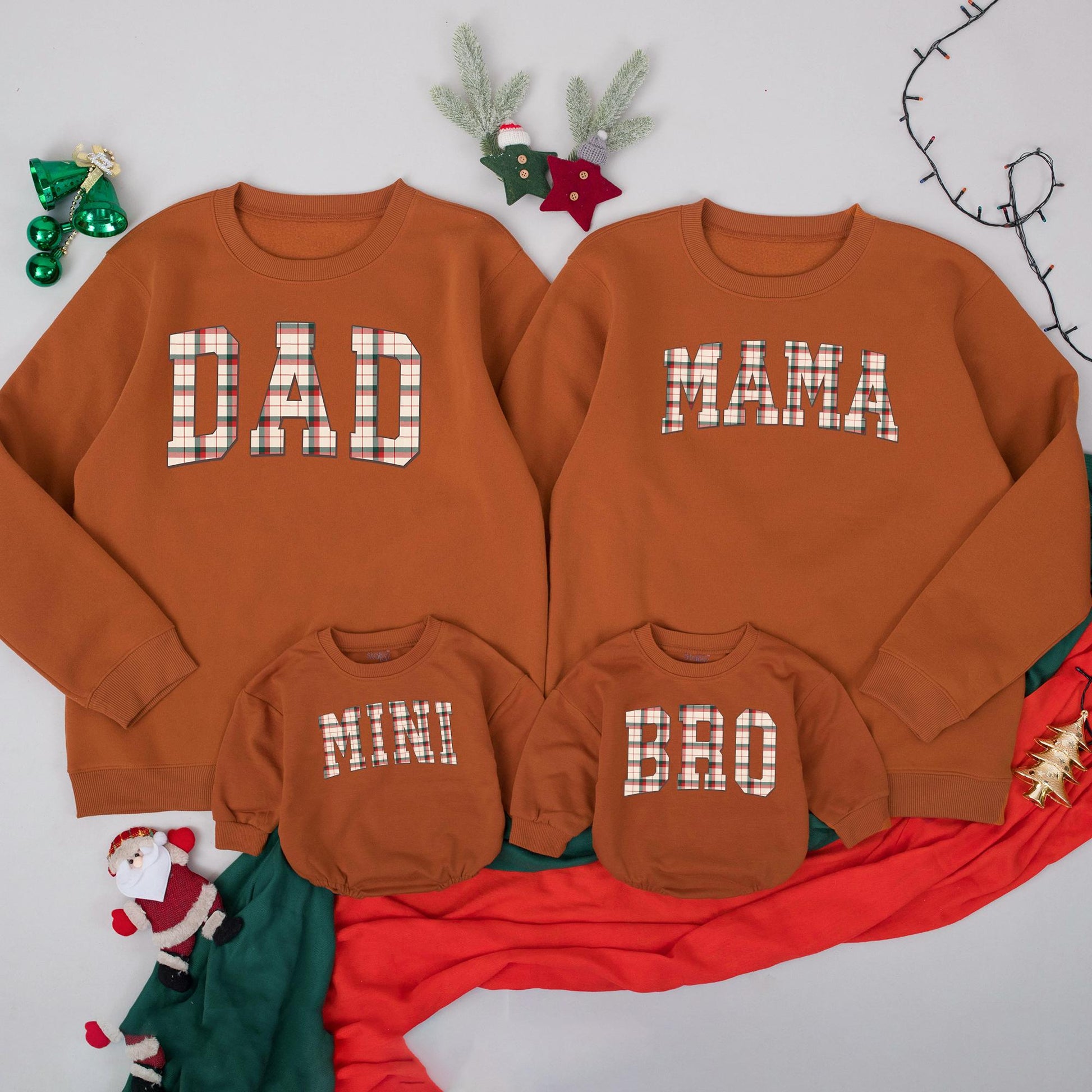 Plaid Family Matching Sweatshirts Dad Mama Mini Bro Holiday Christmas Outfit Red Green Cozy Festive Tops for Family
